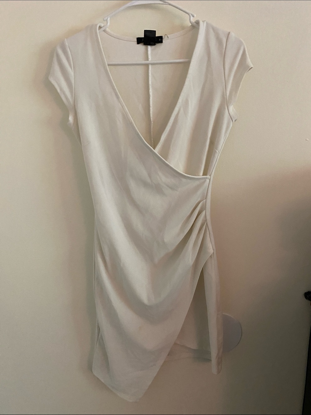 Joe & Elle Cream Faux-Wrap Mini Dress with Cap Sleeves